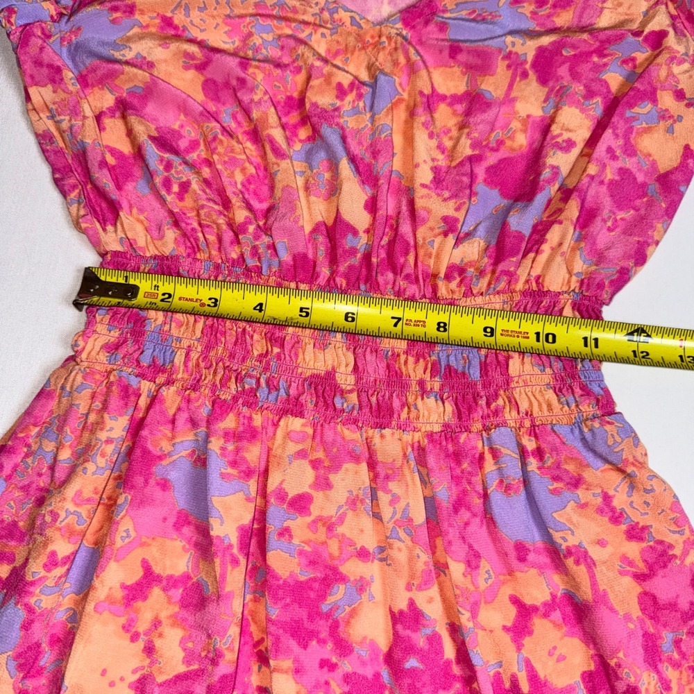 Rails Jasmine Pink Floral Abstract Smocked Waist V-Neck Mini Dress XS - Picture 8 of 12
